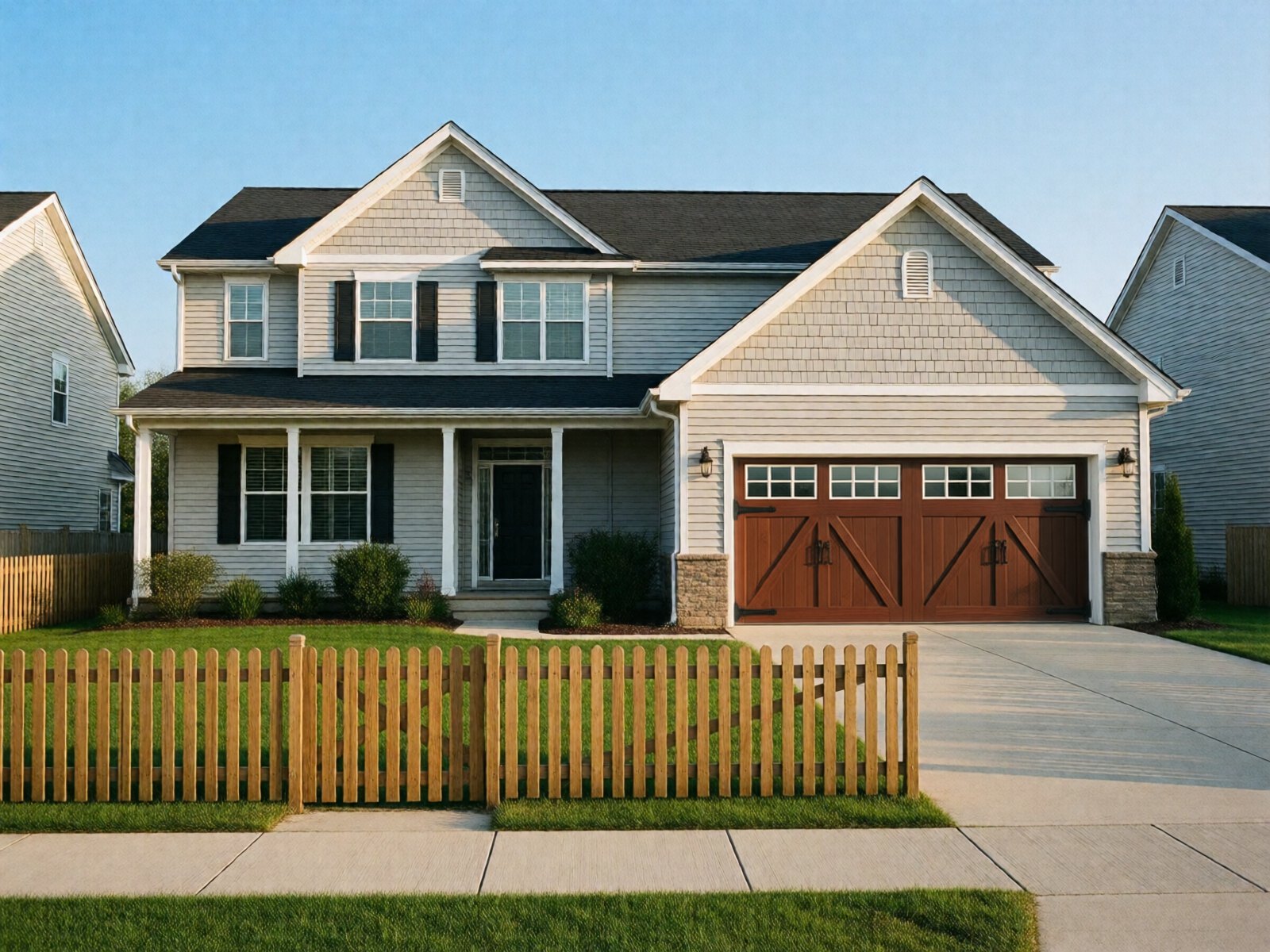 Same house with the selected new garage door